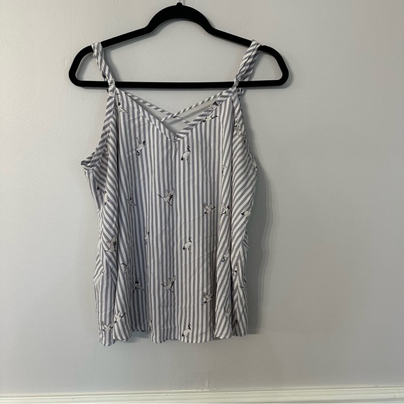 Torrid Geese Striped Women’s Grey & White Sleeveless Blouse Sz 0, L, 12 GUC - Picture 2 of 7